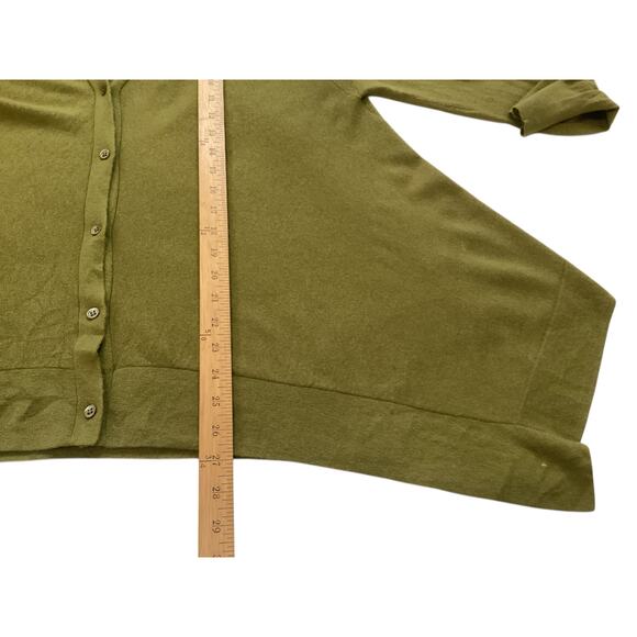 Neiman Marcus Cashmere Collection Asymmetric V-Neck Cardigan Olive Green M - Picture 7 of 7